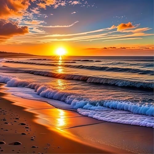 niurenmaoyi Stamped Cross Stitch Kits for Beginners,Counted Embroidery Craft Kits for Adults,Needlepoint Kits for Adults,Sunset Landscape Beach Wall Art 13.8X13.8In - color: Cross Stitch Kits0227-04