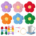 WATINC Punch Needle Coaster Kit - 6 Pattern DIY Craft for Beginners, Flower