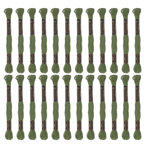 HARFINGTON 24 Skeins Embroidery Floss 8m Each Egyptian Long Fiber Cotton Cross Stitch Thread 26S/2x6 for Embroidery Projects Bracelet, Dark Green - color: Dark Green