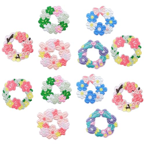 12PCS Flower Wreath Patches, Self Adhesive Appliques for DIY Crafts - color: Garland