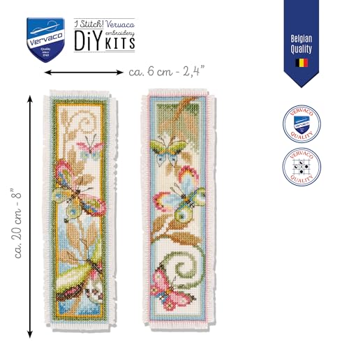 Vervaco Counted Cross Stitch Bookmark Kit for Beginners Pretty Butterflies Embroidery Pattern for Book Lovers ca. 2,4" x 8" DIY Crafts for Adults Creative Book Lovers Gift Starter Craft Kit Supplies - size: Butterflies