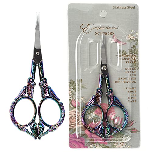 SUNNYCLUE 4.67Inch Stainless Steel Embroidery Sewing Scissor Retro-Style Bird Needlework Sewing Scissor for Fabric Paper Cutting Craft Threading Household Daily Use Cross-Stitch, Multi-Color - color: Rainbow Color-1pc-bird Scissors