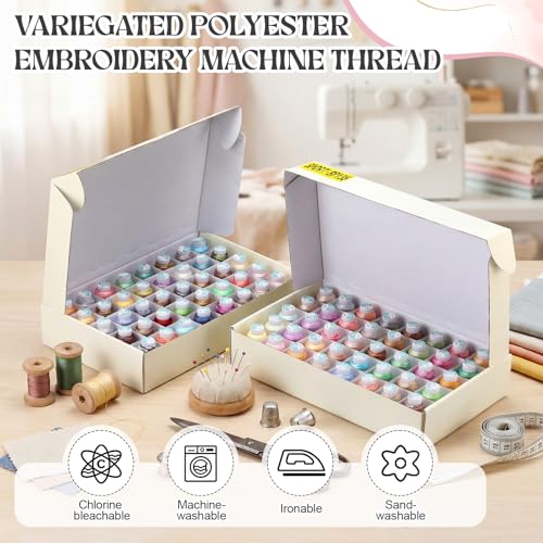 80 Colors Variegated Polyester Embroidery Machine Thread Kit 500M (550Y) Each, 40WT Variegated Rainbow Thread for Sewing Machines, Hand Sewing, Embroidery, Serger