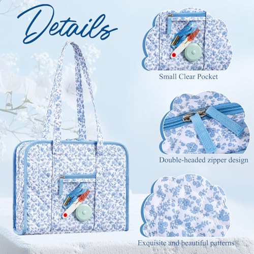 Abbylike Sewing Embroidery 8 Compartments Bag, Blue Floral - style: Blue Floral