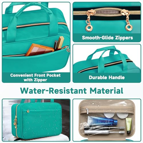 Travel Toiletry Bag for Women, Hanging Makeup Organizer Clear Pockets - color: Green, size: Medium