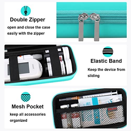 Elonbo Diabetic Supplies Travel Case for Glucose Meter Diabetes Testing Kit - color: Green