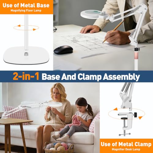 KIRKAS Magnifying Floor Lamp, 12X 11.2in Stable Base 2 in 1 Magnifier White - color: White, size: 11.2inch