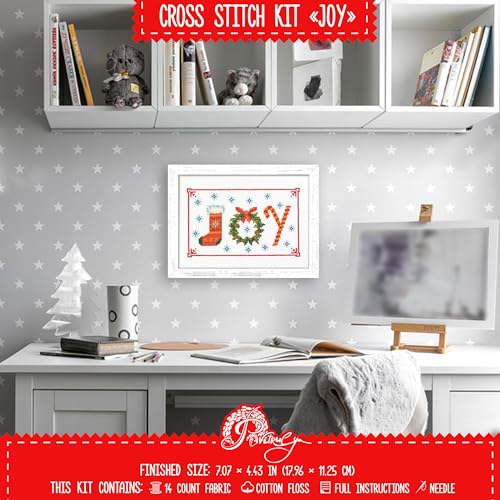 Christmas Counted Cross Stitch Kit for Adult with Inspirational Word Joy
