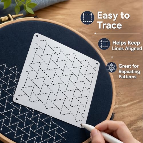 32 PCS Sashiko Stencil Kit, 5.1x5.1 Inch Reusable Pattern Drawing Templates,Durable Plastic Craft Stencil for DIY Sewing, Embroidery, Scrapbooking and Handmade Art Decoration