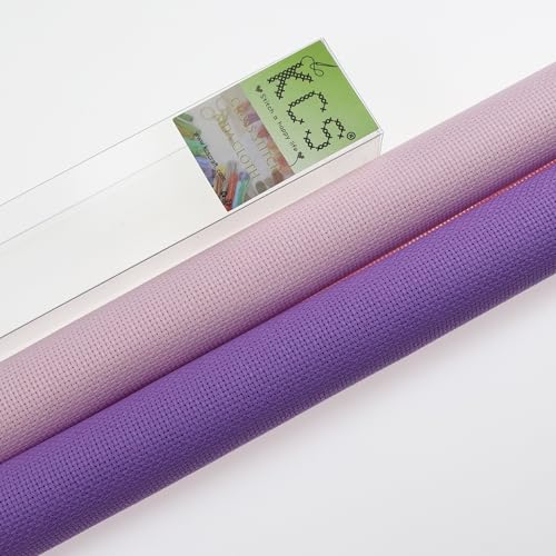 KCS 2 pc of 15" x 18"(38cmx45cm) Counted Cross Stitch Cotton Aida Cloth Needlework Fabric Box (Lavender+Pink, 16CT) - color: Lavender+pink, size: 16CT