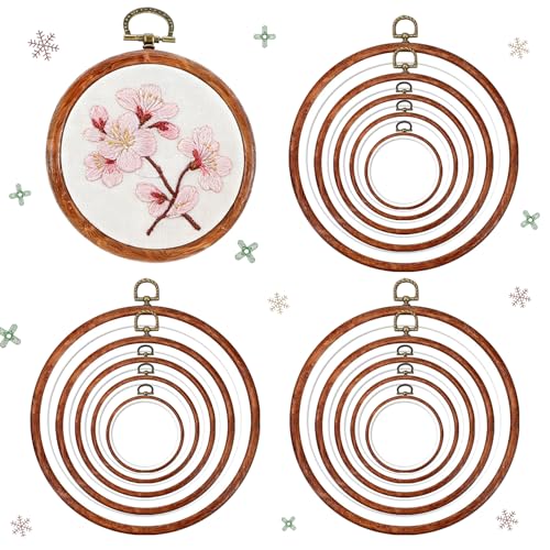 ZESHIHAOGUO 15 Pcs Round Embroidery Hoops - Rubber Ring Imitated Wood Frame Kits for Cross Stitch, DIY Craft, Sewing Projects Hanging Gifts (Brown, 5 Size) - size: 5 Size