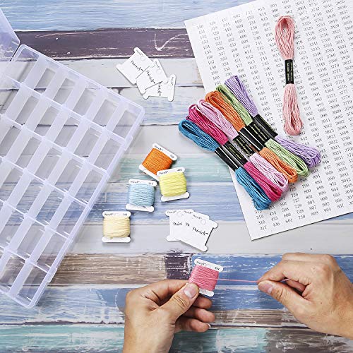 Embroidery Floss Organizer Box - 36 Compartments with 120 Hard Floss Bobbins and 2 Pieces 459 Color Number Stickers
