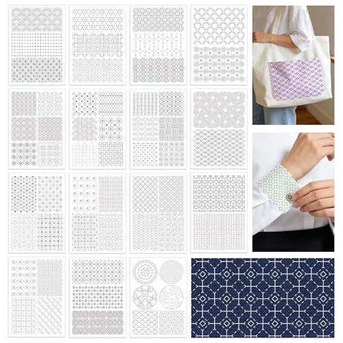 TWINKLEMON 15 Sheets Water Soluble Sashiko Embroidery Pattern Stabilizers - color: White & Black - Style 1