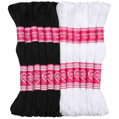 Embroidery Floss,12 Skeins Black and White Embroidery Thread - color: Black and White