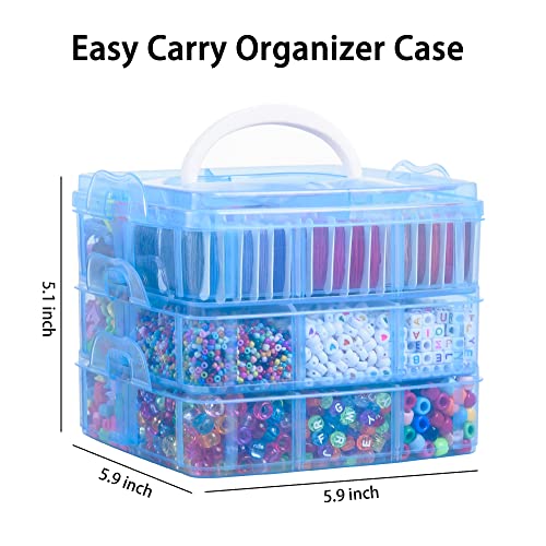Peirich Jewelry Making Bead Kits, Includes 44 Embroidery Floss with 3-Tier Organizer Storage Box with Threads, Over 4900 Beads for Friendship Bracelets, Jewelry Making Christmas Birthday Gift (Blue) - color: Blue