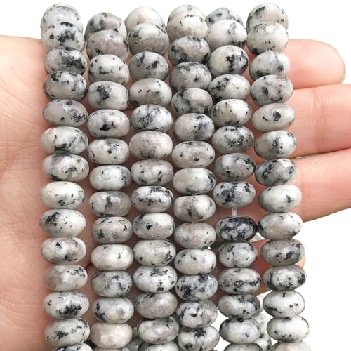 5x8mm 100Pcs Natural White Dalmatian Rondelle Beads for Jewelry Making Loose Spacer Abacus Disk Beads Gemstone for Bracelets Necklace DIY Crafts - color: White Dalmatian