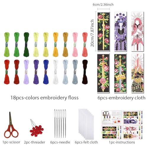 FREEBLOSS 6 Set Cross Stitch Bookmark Kits Sword & Rose Pattern Stamped Cross Stitch Kit 11CT Embroidery Kit with Instructions for Adults Beginners 20x6cm/8x2.4inch - style: Knight&Sword&Rose