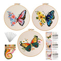GLTAYLMY 3 Pack Embroidery Kits with Butterfly Pattern for Beginner Adults,Cross Stitch Kits with 1 Plastic Embroidery Hoops,Needles and Color Threads,Needlepoint Kit for Adults - color: Butterfly