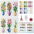 INFUNLY 6PCS Cross Stitch Bookmark Kit for Adults Flower Vase Stamped Embroidery Bookmark Kit with Backing Felt Floss Instruction for Book Lovers Readers - style: Vases