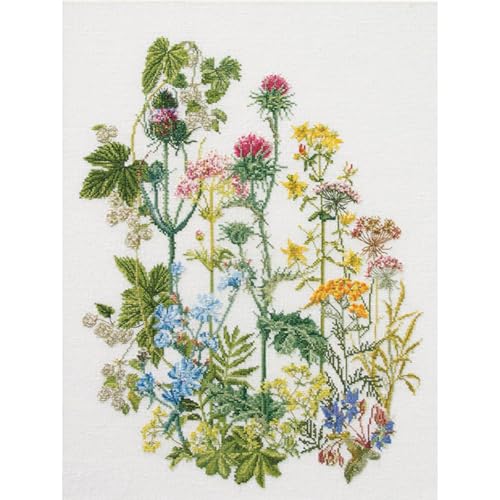 Thea Gouverneur - Counted Cross Stitch Kit - Herb Panel - Linen - 36 Count - Embroidery Kit for Adults - DMC Embroidery Threads and Other Cross Stitch Supplies Included - 424 - color: 424 Linen