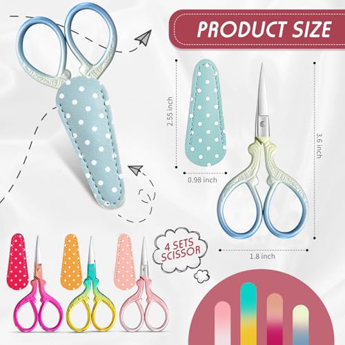Honoson 4 Pcs Small Embroidery Scissors, 3.6", Simple, Classic Colors - color: Classic Colors