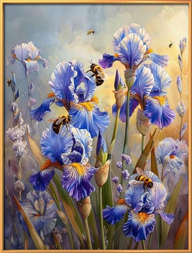 Leczany Cross Stitch Patterns Stamped Kit for Beginners | Embroidery Supplies DIY Craft Kit Needlepoint for Adults Starter | 11CT, 3 Strands | Iris and Bee 15.8x20.9 inches - color: 11CT Stamped kits, Iris and Bee 15.8x20.9 inches