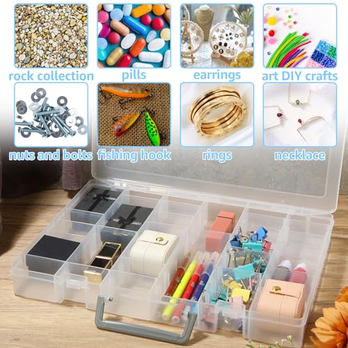 2 Pack Large 48 Girds Plastic Organizer Box with Adjustable Dividers, Clear Storage Organizer Case Jewelry Storage Bead Container Rock Collection Boxes for Screw, Craft, Arts,Tackle