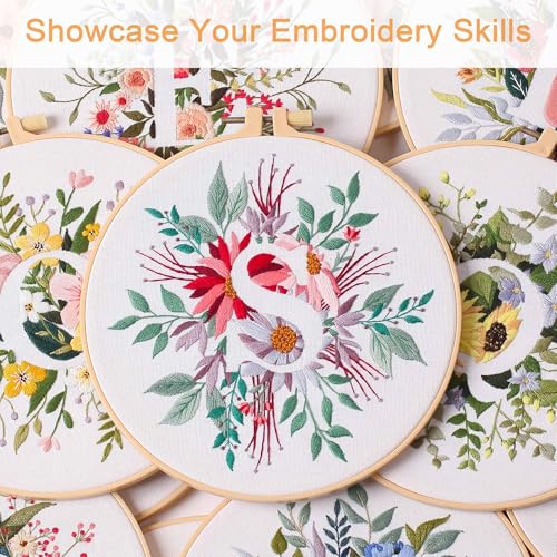 Harimau Letter Pattern S Embroidery Kit for Adult Beginners, Complete Starter Pack with 1 Hoop, Needles, Instruction Guide & Embroidery Stitch Video Tutorials - color: S