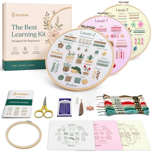 Bradove Beginner Embroidery Kit for Adults and Kids - color: Stitches Practice-C