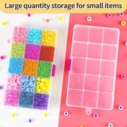 IOOLEEM Bead Organizer Box, 15 Grids 2 Pack Adjustable Dividers Storage Box - color: Clear, size: 15 Grids Adjustable (2 pack)