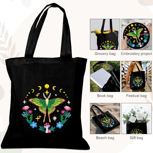 Nuberlic Embroidery Tote Bag Kit for Beginners with Moth Pattern - color: color1