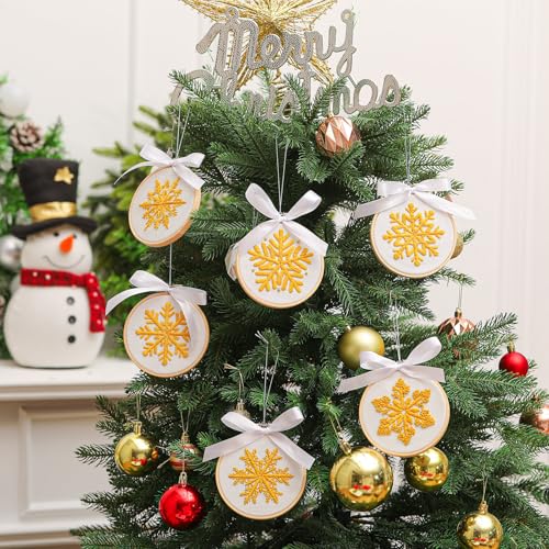Roowest 6 Sets Christmas Embroidery Kits Snowflake Ornament DIY,Gold - color: Gold