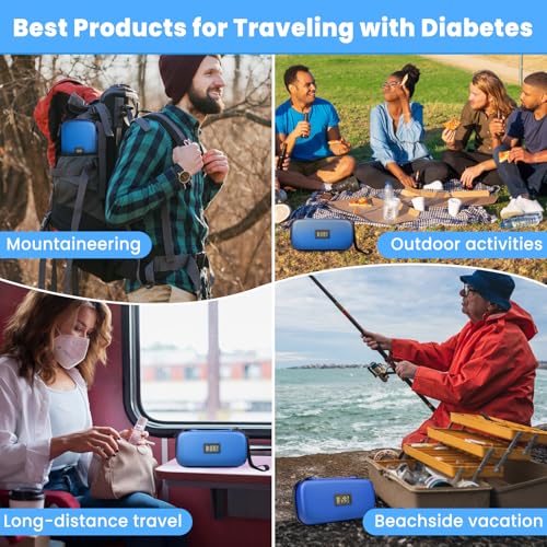 Insulin Cooler Travel Case with Temperature Display - Diabetic Travel Case Refrigerated Medicine Cooler Storage Bag with 2 TSA Approved Ice Pack for Daily and Trip (Blue) - color: Blue - Bag