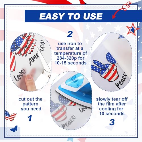Tellingyou 36 Sheets 4th of July Iron on Transfers Patriotic Patches Ready to Press 250th Independence Day Vinyl Iron on Patch Red Blue White Embroidered Applique for T Shirt Jacket DIY Decorations - style: Patriotic