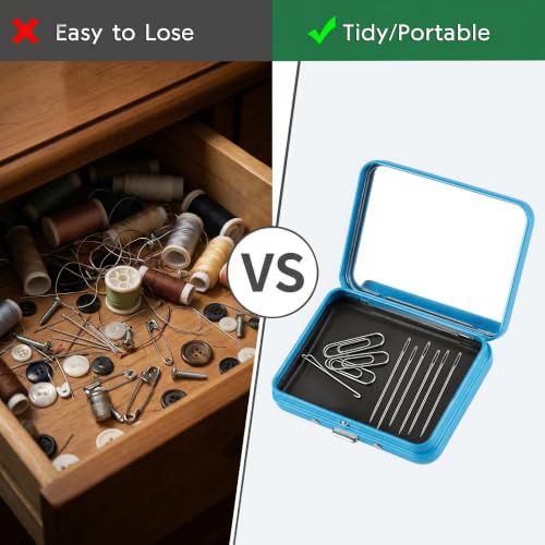 2Pcs Magnetic Needle Holder Case, Built-in Magnet Storage Box for Sewing Craft Knitting Embroidery Organizers, Secures Needles Pins Needlepoint Scissors Under 3.2inch/8.1cm(Blue) - color: Blue