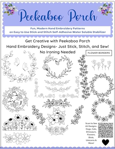 Assorted Ready-to-Use Embroidery Design Transfers on Stick and Stitch Water Soluble Sewing Stabilizer Paper for Hand Embroidery Kit Thread Art Projects (Flower Borders) - color: Flower Borders