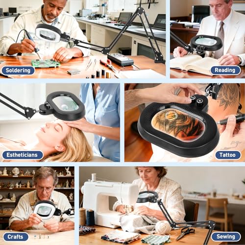 KIRKAS Magnifying Glass with Light 3-axis Rotation, 35in Long Arm 12X 30X - size: 35in-2