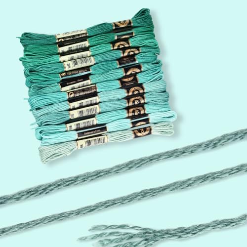 12 Skeins 6 Strands Green Cross Stitch Thread Variegated Gradient Embroidery Floss Polyester Friendship Bracelet String Yarn Threads Bulk for Hand Sewing Bracelets Needlecraft DIY Stitching - color: Light Green