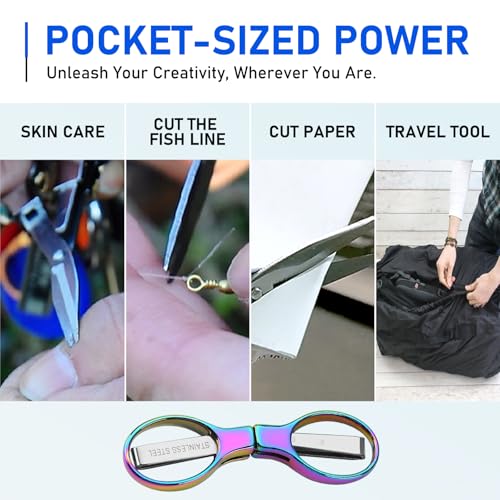 Friker Folding Scissors,Portable Telescopic Cutter Pocket Badge Scissors - color: Rainbow
