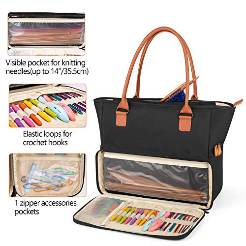 Yarwo Large Knitting Tote Bag with Crochet Hook & Needles Organizer Pockets