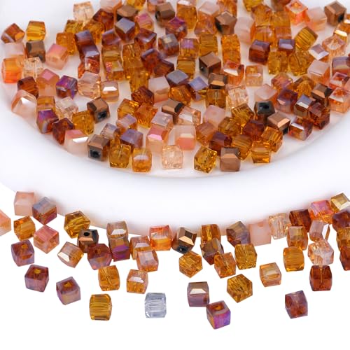 BEEFLYING 200Pcs 6mm Crystal Cube Glass Beads Square Loose Glass Spacer Beads for Jewelry Bracelet Necklace Earring DIY Craft Home Decor（0.24inch Brown - color: Brown, size: 6mm