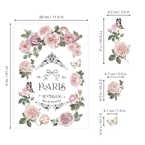 Joeyan Rub on Transfers for Crafts and Furniture - 2 Large 12"x18" Sheets - style: Paris Flower Memory