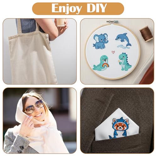 16 PCS Embroidery Fabric Cloth Pre-Cut Hand Embroidery Fabric Squares 4 Different Sizes 5.9 to 11.8inch Natural Cotton Fabrics for Garment Craft