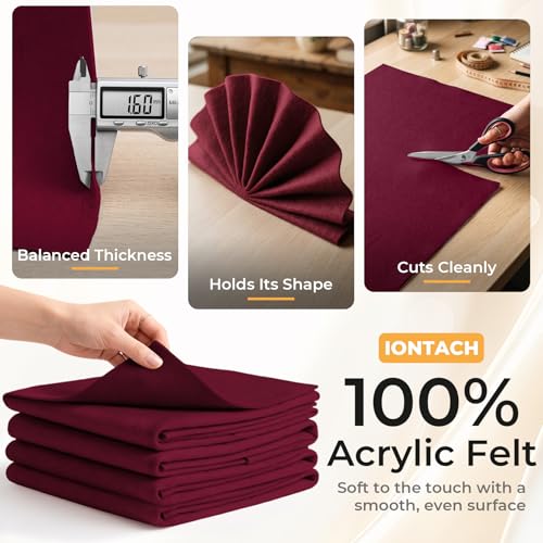IONTACH 9" X 36" Soft Felt Sheets 1.6mm Thick (4 Packs, Burgundy) - color: Burgundy