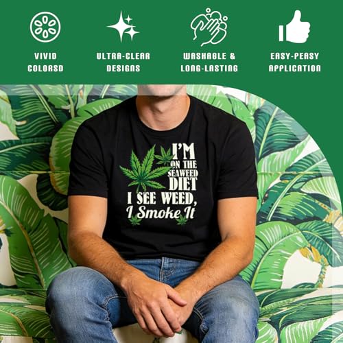Dazoratix 420 Iron on Transfers - 20 Sheets Weed DTF Ready to Press 420 Heat Patches Bulk Green Leaf Marijuana Cannabis Stickers Vinyl Decals for T Shirts Clothes Bag Hat Pillow DIY Crafts Decorations - style: Weed