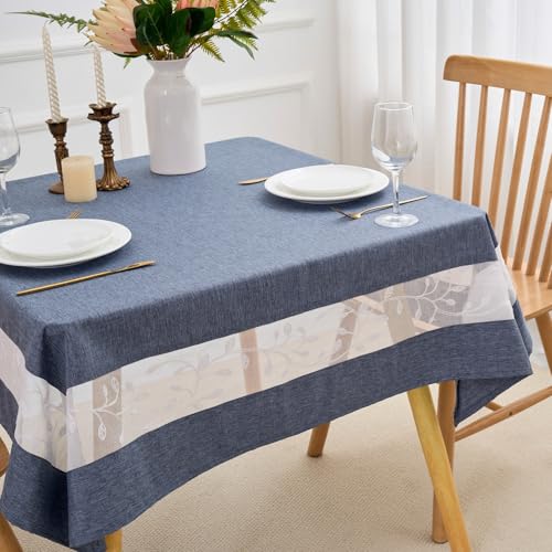 Polyester Fabric Tablecloth with Exquisite Embroidery Sheer Border-Waterproof/Wrinkle Resistant-for Dining,Indoor&Outdoor,Wedding,Holiday,Denim Blue,Square 70x70Inch - color: Denim Blue, size: 70" x 70" (Square)