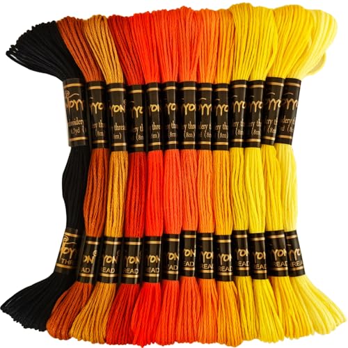 13 Skeins Embroidery Thread, 12 Colors Embroidery Floss Set, Cross-Stitch Threads for Hand Embroidery, String Art（Orange Yellow Series） - color: Yellow series, size: 1 Pack