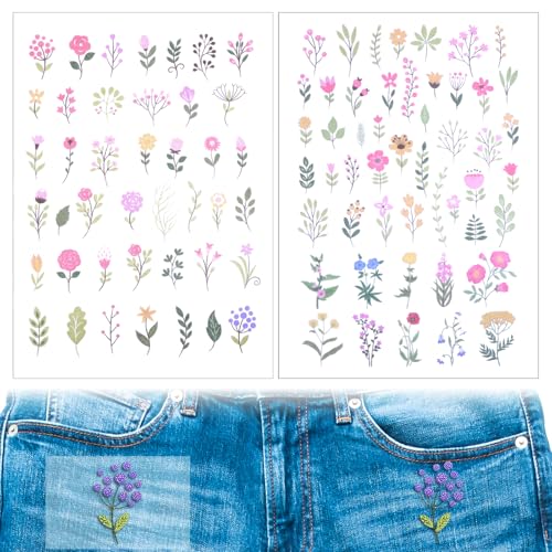 Grevosea 92 Pcs Water Soluble Embroidery Patterns, Stick and Stitch Embroidery Designs Water Soluble Stabilizer with Pre-Printed Flowers and Leaves for Beginner Embroidery Hand Sewing
