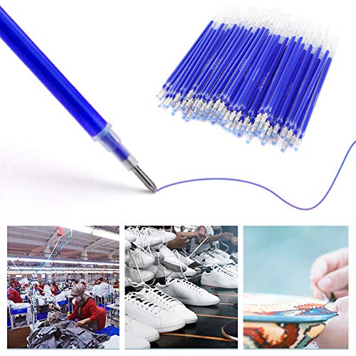 100Pcs Heat Erasable Pen Refills, Blue Fabric Marking Pen Refills, 13cm High Temperature Disappearing Ink Pen Refills for Fabric, Clothing, Leather Temporary Marking