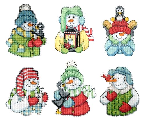 Smiling Snowmen Counted Cross Stitch Ornament Kit - Set/6